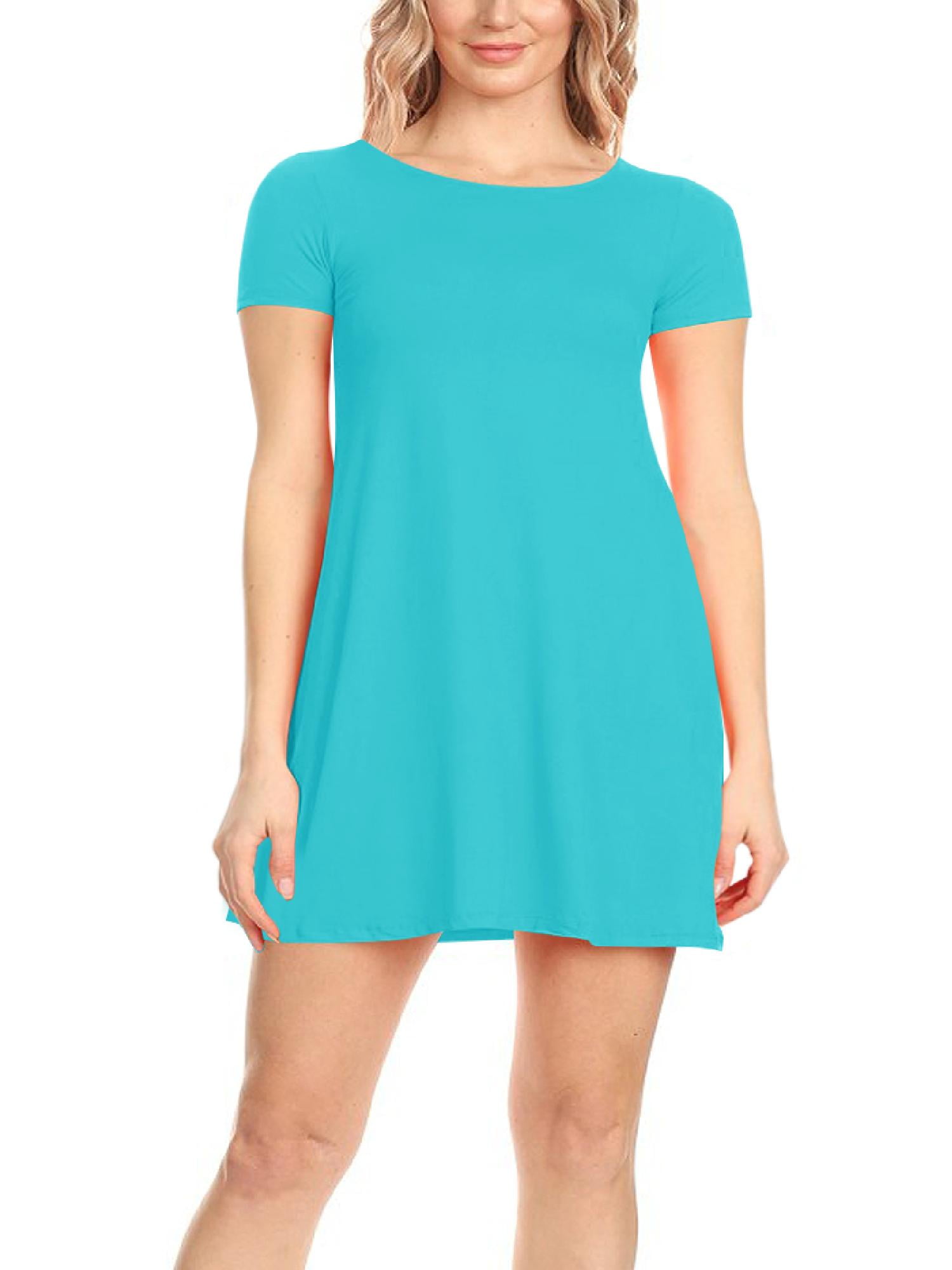 Women's Loose Fit Casual A Line Round Neck Stretch Short Sleeve Solid Mini Dress