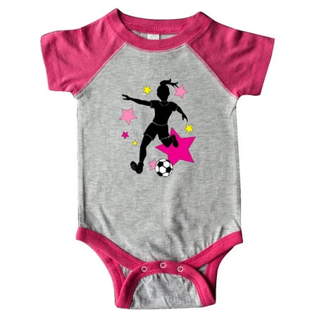 

Inktastic Girl Playing Soccer- Pink and Yellow Stars Gift Baby Girl Bodysuit
