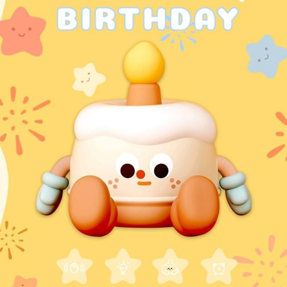 Night Light for Kids, Cute Happy Birthday Cake Night Lights with Music, Rechargeable Timer Silicone Nursery Lamp, 3 Levels Light & Phone Holder, Baby Night Light for Christmas Festival Gift (Orange)