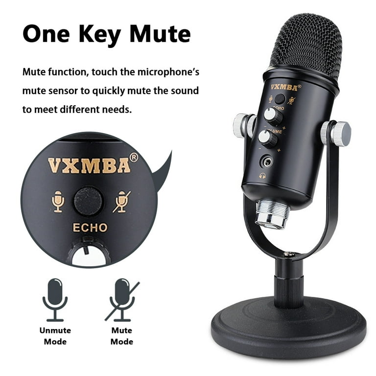 Mic for Recording and Streaming on PC Laptop, Cardiod Pickup Condenser Microphone with Volume Control One Key Mute for Gaming Podcasting -