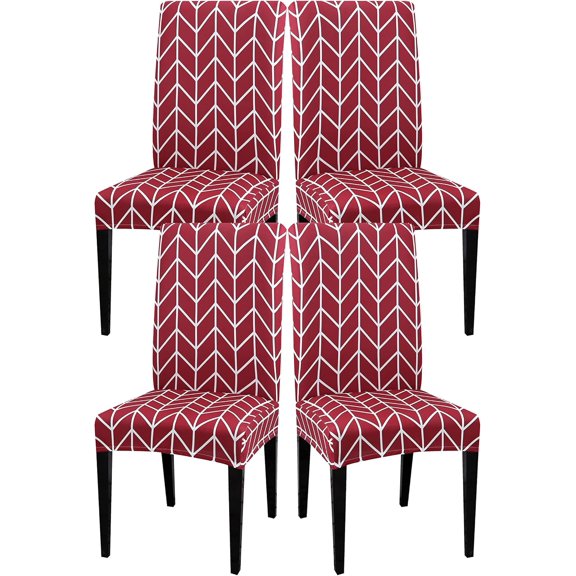 Dining Room Chair Covers Slipcovers Patterned Stretch Printed Parsons Dining Chair Cover Washable Removable Suitable Armless for Hotel Restaurant Ceremony Universal Size (4 Piece, red)