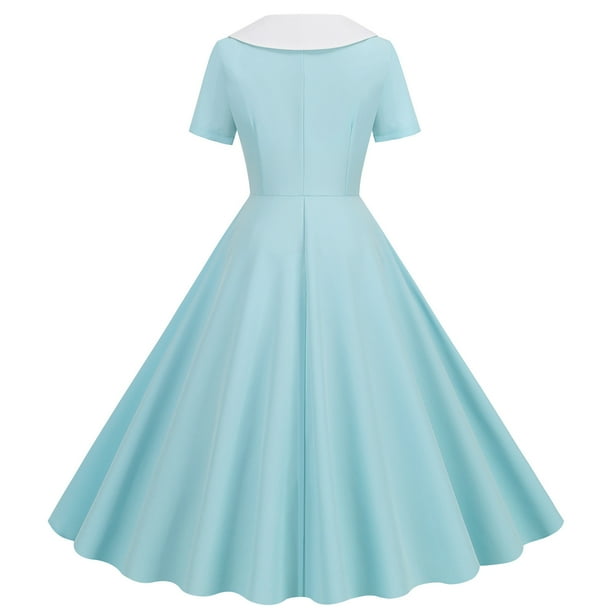 Xflwam 1960s Dresses for Women Lapel Double Breasted Dress 50sVintage Polka Dot Rockabilly Dresses Retro Tea Party Dress Light Blue XL Xflwam 1960s Dresses for Women Lapel Double Breasted Dress 50sVintage Polka Dot Rockabilly Dresses Retro Tea Party Dress Light Blue XL