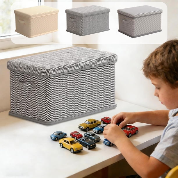 Organizador de cajas de almacenamiento para ropa – Cesta de tela plegable grande con tapa, asa y diseño apilable, beige o gris, 36x25x20cm, armario antipolvo para camisas, pantalones y juguetes