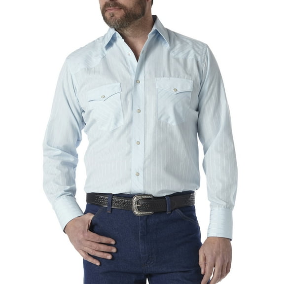 Wrangler Men's and Big & Tall Men's Long Sleeve Western Snap Dobby Striped Shirt