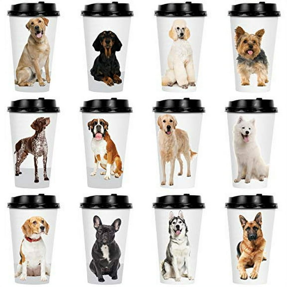Youngever 72 Sets Disposable Coffee Cups with Lids, To Go Hot Coffee Cups, Durable Paper Cups with Lids, Dog Puppy Theme Design