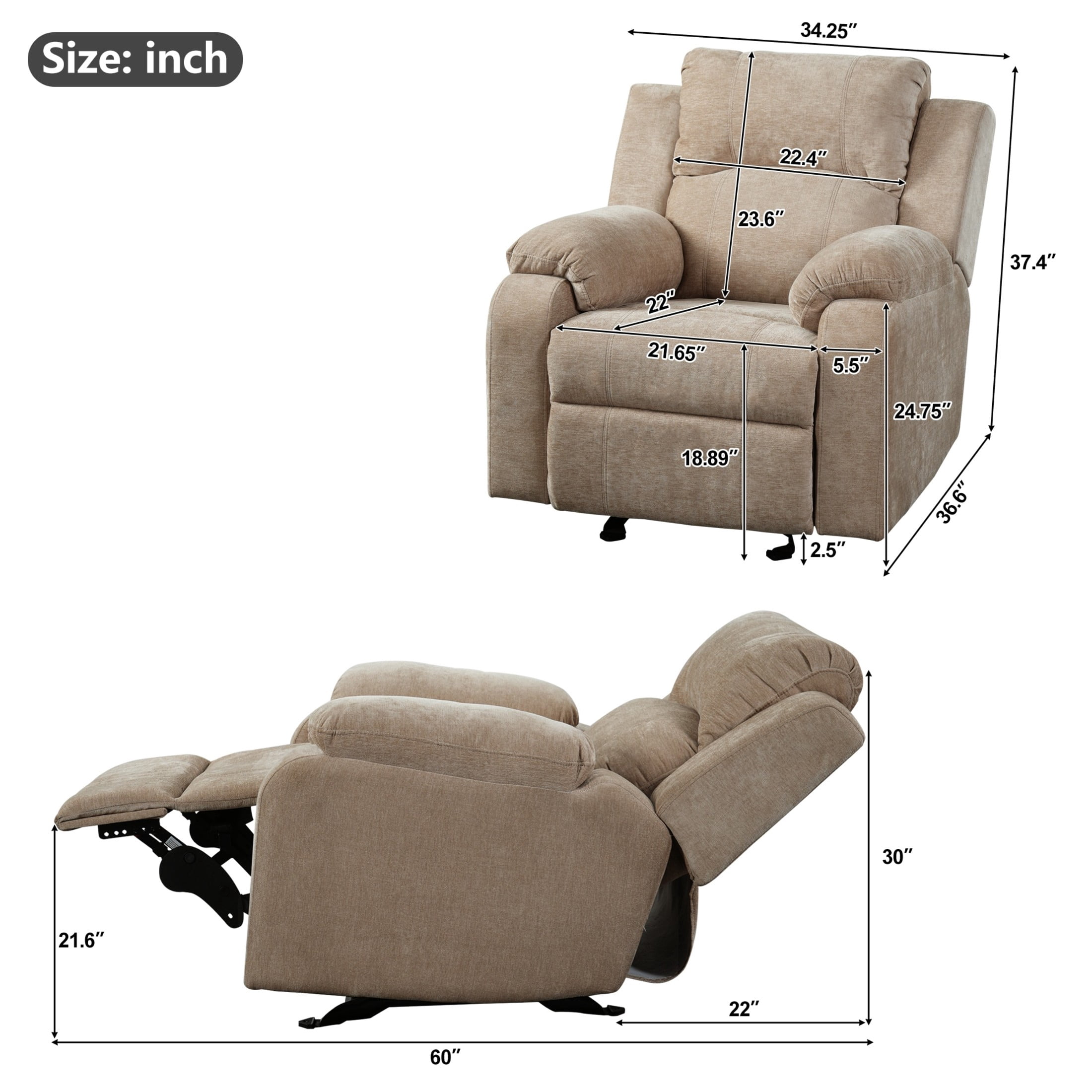 Christopher Knight Home Manual Recliner Chair with 3-Position Adjustable Backrest, Chenille Upholstery, Oatmeal