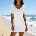 thumbnail image 4 of longantii Summer Dresses for Women 2026 V-Neck Casual Sundresses T-Shirt Cotton Mini Dress Vacation Outfits Short Sleeve Tees White M, 4 of 6