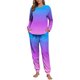 thumbnail image 4 of Conjunto de pijama informal de invierno para mujer, de doble cara, con cuello redondo estampado, manga larga, top anudado a mano, pantalones con cordón ajustable, ropa de casa, blusa de poliéster., 4 of 7