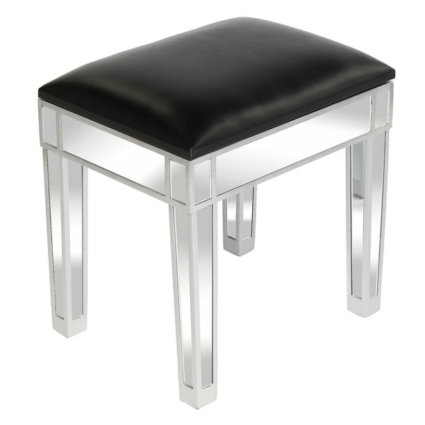 Paper Mirrored Vanity Stool Padded Bench With Storage Leather Modern Style Black Com Paper Mirrored Vanity Stool Padded, Storage Bench For Vanity