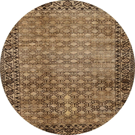 Ahgly Company Indoor Round Abstract Sangria Brown Southwestern Area Rugs, 7' Round