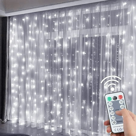 

300 LED Fairy Curtain Lights for Room 9.8 x 9.8 ft(3*3M) String Lights USB Powered 8 Lighting Modes Bedroom Wall Mount Flash Indoor/Outdoor with Remote Control for Party Background Decoration-2 pcs