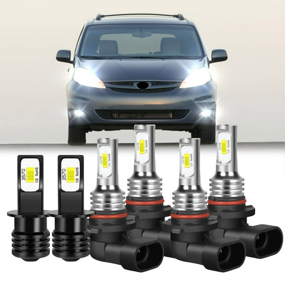 6X for Toyota Sienna 2004-2005 LED Headlight Bulbs 9005 9006 High Low Beam H3 Fog Light 6000k,3570