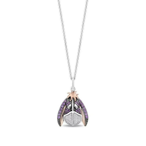 1TCW Lab Created Diamond and Amethyst Eeyore Pendant Necklace 14k Two Tone Gold Plated