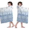 thumbnail image 4 of Blue Ethnic Floral Border Pattern Hooded Bath Towel，50"x30" for Ages 3 To 12 Kids, Quick Dry Lightweight Soft Microfiber Hood Beach Towel Cover Up for Kids, 4 of 7