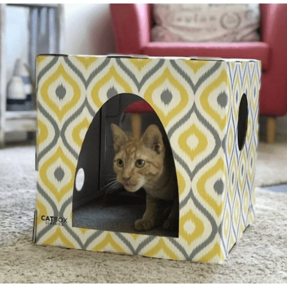 CatBox Classics Eco-Friendly Cardboard Cat House with Replaceable Scratcher, Durable Corrugated Cat Condo