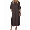thumbnail image 3 of Womens Loose Fit Casual Solid Color Short Sleeve Linen Blend Midi Dress Summer Brown L, 3 of 7