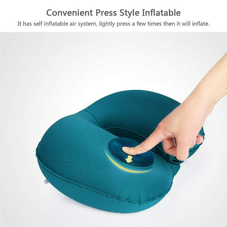 TWIFER Air Cushion Self Inflating Button Travel Neck Pillow Inflatable Plane Car Train Pillow Portable Soft U Shaped Travel Pillow Milk Silk Fabric