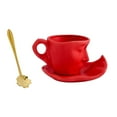 thumbnail image 2 of Taza con patrón de rostro humano en 3D con cucharas y posavasos con rostro humano, vaso para agua y jugo. Rojo, 2 of 9