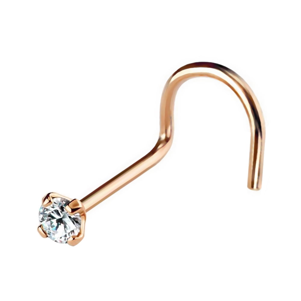 9ct Rose Gold Nose Stud- 1.5mm CZ Nose Stud- Gemstone Nose Stud- Gold Nose Screw- Tiny Nose Stud - 24 Gauge Nose Ring picture