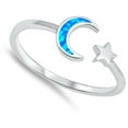 thumbnail image 4 of CHOOSE YOUR COLOR Open Moon Star Blue Simulated Opal Ring .925 Sterling Silver Band CZ Female Size 8, 4 of 4