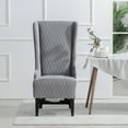 thumbnail image 2 of 23" Wide High Back Accent Chair, Royal Wing Back Side Chair with Birch Wood Legs, Retro Armless Throne Chair Armchair for Living Room, Bedroom, Gray Fabric, 2 of 9