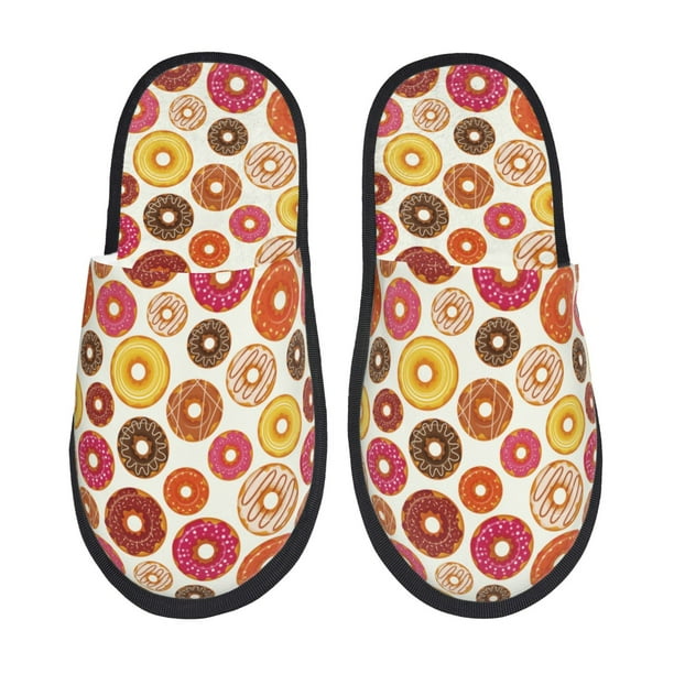 Fotbe Donut Pantuflas Peludas para Mujer con Estampado, Zapatillas de Peluche, Zapatos de Invierno para Casa, Uso Interior y Exterior-Medium