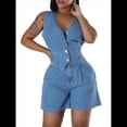 thumbnail image 2 of Conjunto de Mezclilla para Mujer: Chaleco Vaquero con Botones y Shorts Vaqueros de Cintura Alta. Trajes para Salir. Azul XL, 2 of 10