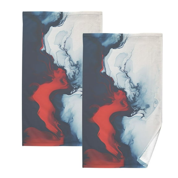2 Pcs Hand Towel Set Red Blue White Marble Cotton Absorbent Soft Face Towels Bath Towels for Bathroom Kitchen Shower Hotel Decor 16"x28"