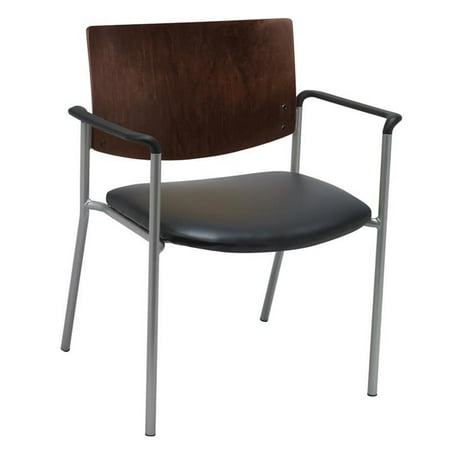 KFI Studios Evolve Big & Tall Dining Chair with Arms, Chocolate Wood Back, Black Vinyl Seat