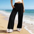 thumbnail image 2 of Gtoiithly Women's Pants Flowy Wide Leg Pants With Lace Trim Comfortable Stretchy High Waist Bottoms Cute Womens Trousers Black One Size, 2 of 2
