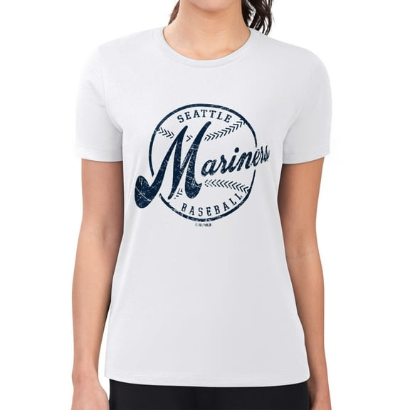 Women's G-III 4Her by Carl Banks  White Seattle Mariners Super-Slim Fit Lightweight Distressed Baseball Team T-Shirt