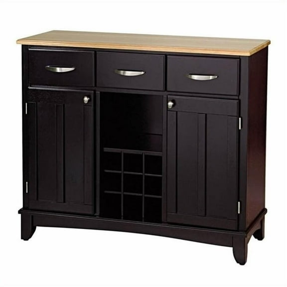 Hawthorne Collections Wood Top Wine Rack Buffet in Black