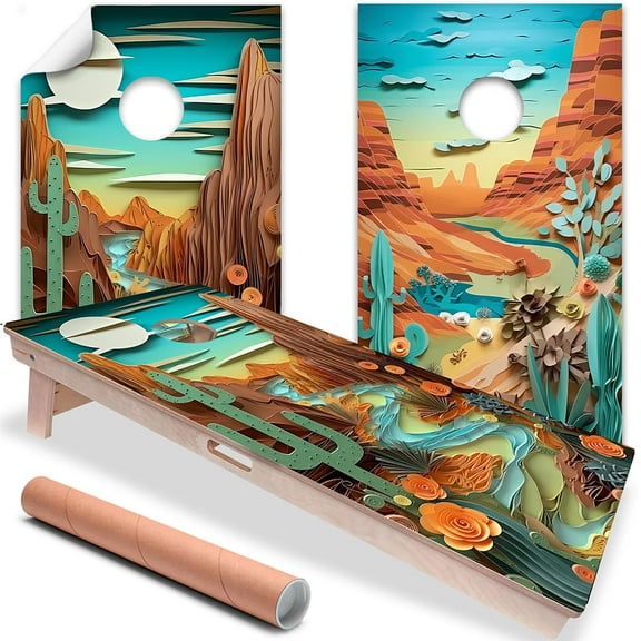 Cornhole Board Wraps and Decals for Boards Set of 2 Skins Professional Vinyl Covers Sticker Desert Dreams Illustration Art Cornhole Wraps Stickers Cornhole Skins Cornhole Wraps for Boards