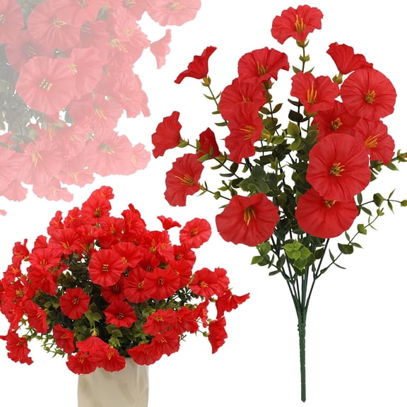 Eucalyptus Morning Glory Trumpet-Red Fake Flowers, 1 Flower Fake Flowers Small(Plastic, One Size)