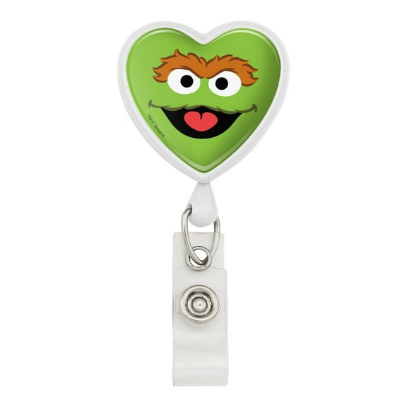 Sesame Street Oscar the Grouch Face Heart Lanyard Retractable Reel Badge ID Card Holder