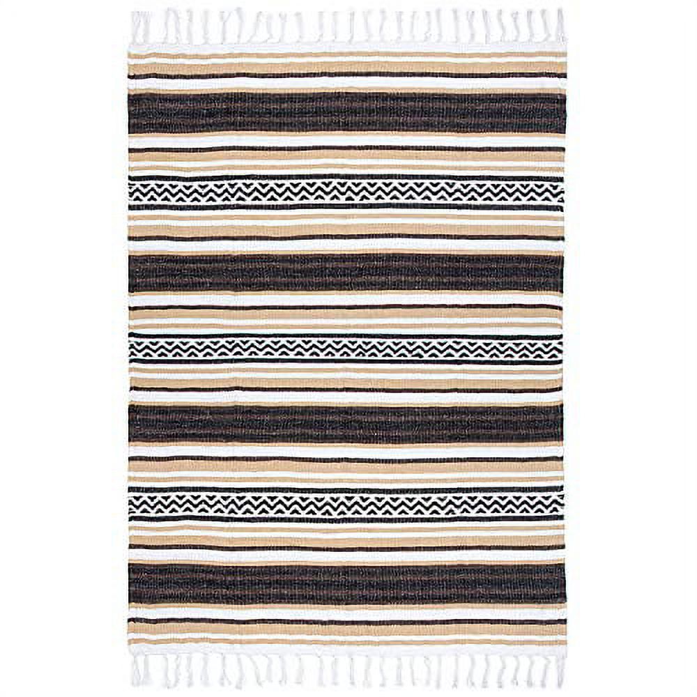 Americanflat Authentic Mexican Yoga Blanket Soft Woven Cotton and Polyester Falsa Blanket in Camel, Brown Striped