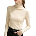 thumbnail image 2 of Bovxnpu Women Long Sleeve Shirts Basic Tee Women's Ribbed Turtleneck Long Sleeve Slim Thermal Layering Tops, 2 of 7