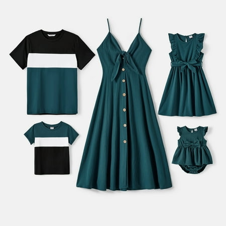 

PatPat Mommy and Me Family Matching Solid Knot Front Cami Dresses and Colorblock Short-sleeve Tee