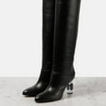 thumbnail image 2 of FSJ Women Sexy Round Closed Toe Over The Knee Boots Crystal Chunky Thigh High Boots Pull On Stretch Wide Calf Dress Long Boots Shoes Size 6 Black, 2 of 4