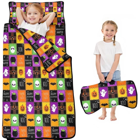 Halloween Patchwork Icons Pattern Toddler Nap Mats for Kids Preschool,50"x20" Sleeping Mat Bag or Kids,Toddler Sleeping Bag,Toddler Nap Mat or Daycare