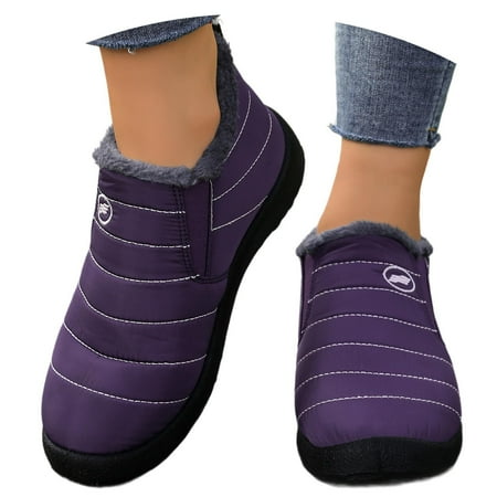 Gyexs Womens Snow Boots Winter Warm Ankle Booties Fleece Lined Slip On Comfortable Casual Lightweight Shoes for Outdoor Activities Purple Size 11