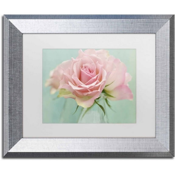 Trademark Fine Art 'Pink Roses' Canvas Art by Cora Niele, White Matte, Silver Frame