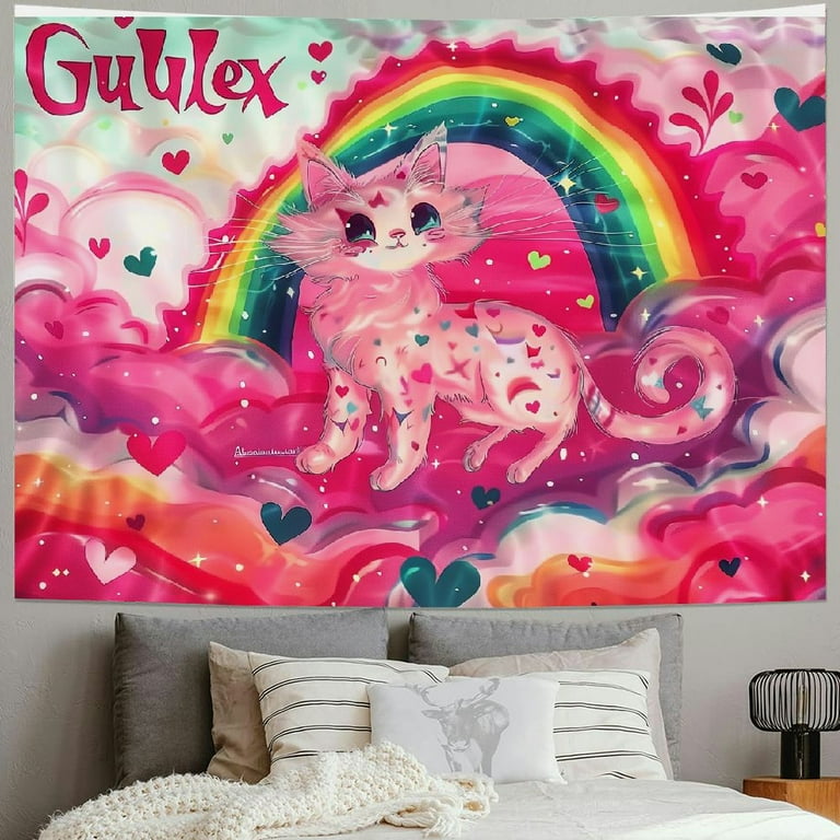 BCIIG Cute Axolotl Kids Tapestry Stars Rainbow Cartoon Wall Tapestries Girls Boys Adults Room Decor Strawberry Love Heart Romantic Wall Hanging Pink Kawaii Home Wall Decor XLarge Walmart