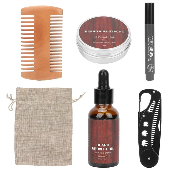 Yazoeia Beard Growth Kit Men Growth Grooming Kit Beard Cream Comb Oil Set with Storage Bag MR318-23238