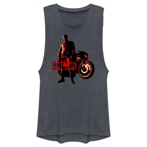 Junior's The Batman Red Batcycle  Festival Muscle Graphic Tee Denim Blue Heather Medium