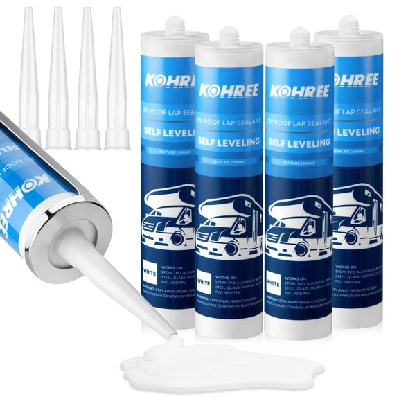 Kohree RV Roof Sealant , White Self-Leveling Lap Sealant for RV Home Repair - 4 Pack,10.1 Fl OZ