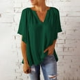 thumbnail image 2 of Womens Loose Fit Summer T Shirts V Neck Short Sleeve Tees Flowy Dressy Casual Blouses Oversized Plain T Shirts (XL, Green), 2 of 4