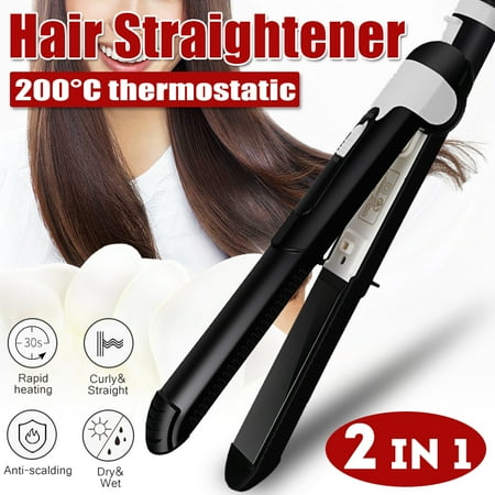 2 In 1 Electric Hair Straightener Curler Wand Flat Irons Quick