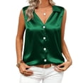 thumbnail image 3 of ZQGJB Womens Silk Satin Sleeveless Button Down Shirts Blouses Solid Casual Loose V Neck Classic Tank Tops for Business Work Office, 3 of 9