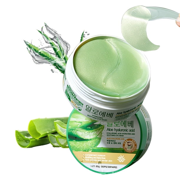 YiJiaBa Mascarilla debajo de los ojos de aloe vera, 60 unidades, parches debajo de los ojos para ojeras e hinchazón, reduce las arrugas y las líneas finas, parches debajo de los ojos